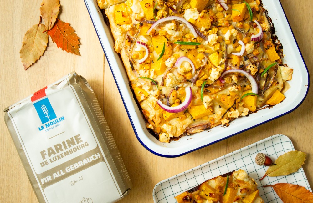 Foccacia d'automne courge feta mais